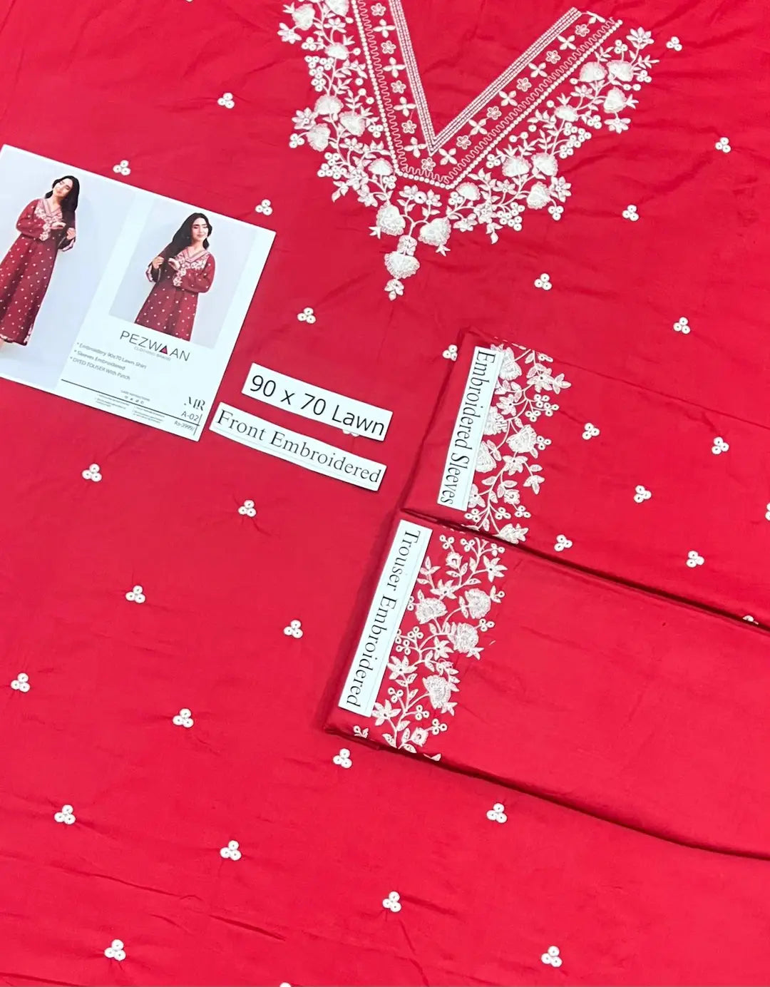 2 Pcs Embroidered Lawn Women Unstitched Suit