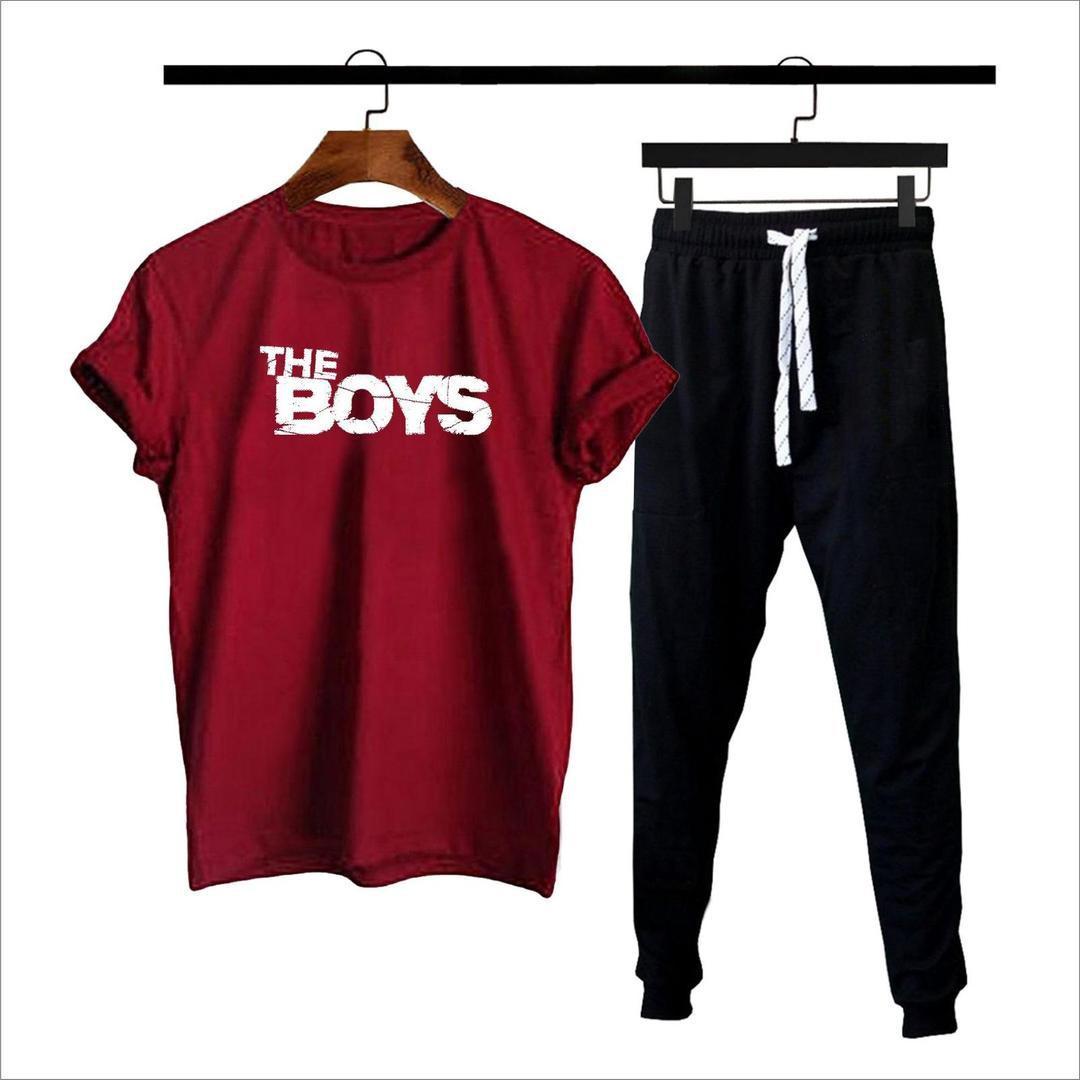 Maroon Printed Tracksuit For Men Cotton