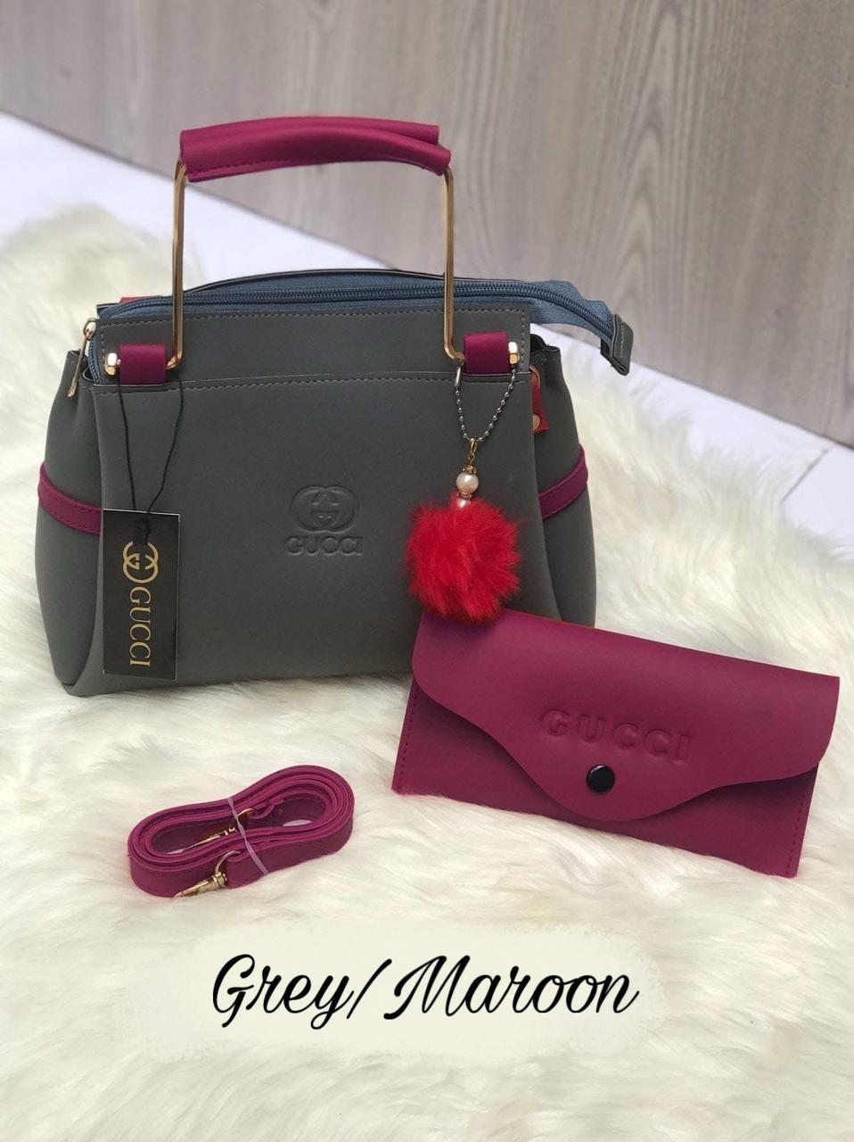 Green White Faux Leather Handbag With Wallet
