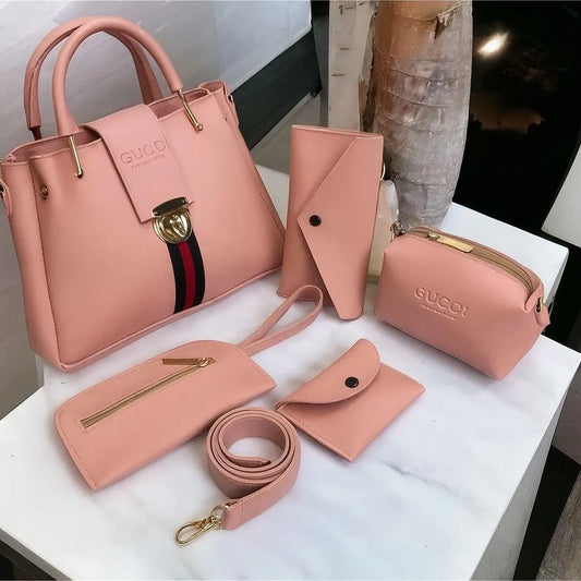 Maroon 5 Piece Rexine Handbag Set for Girl's