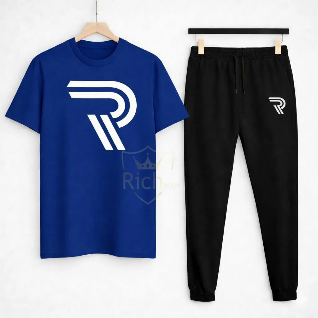 Men's Blue R-Logo Cotton Track Suits