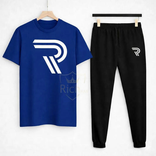 Men's Blue R-Logo Cotton Track Suits