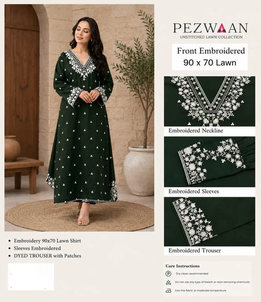 Branded 2 Pcs Women's Unstitched Embroidery Suit