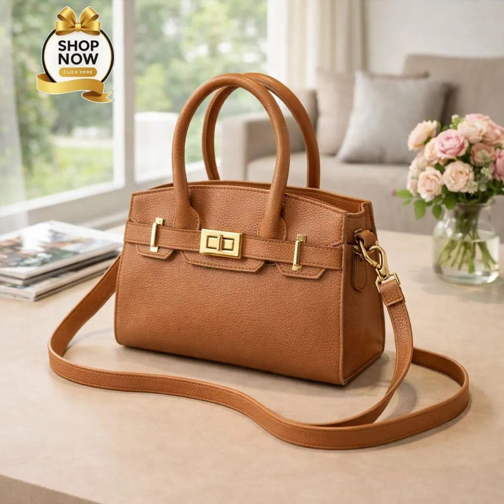 Black Leather Handbag With belt for Women's