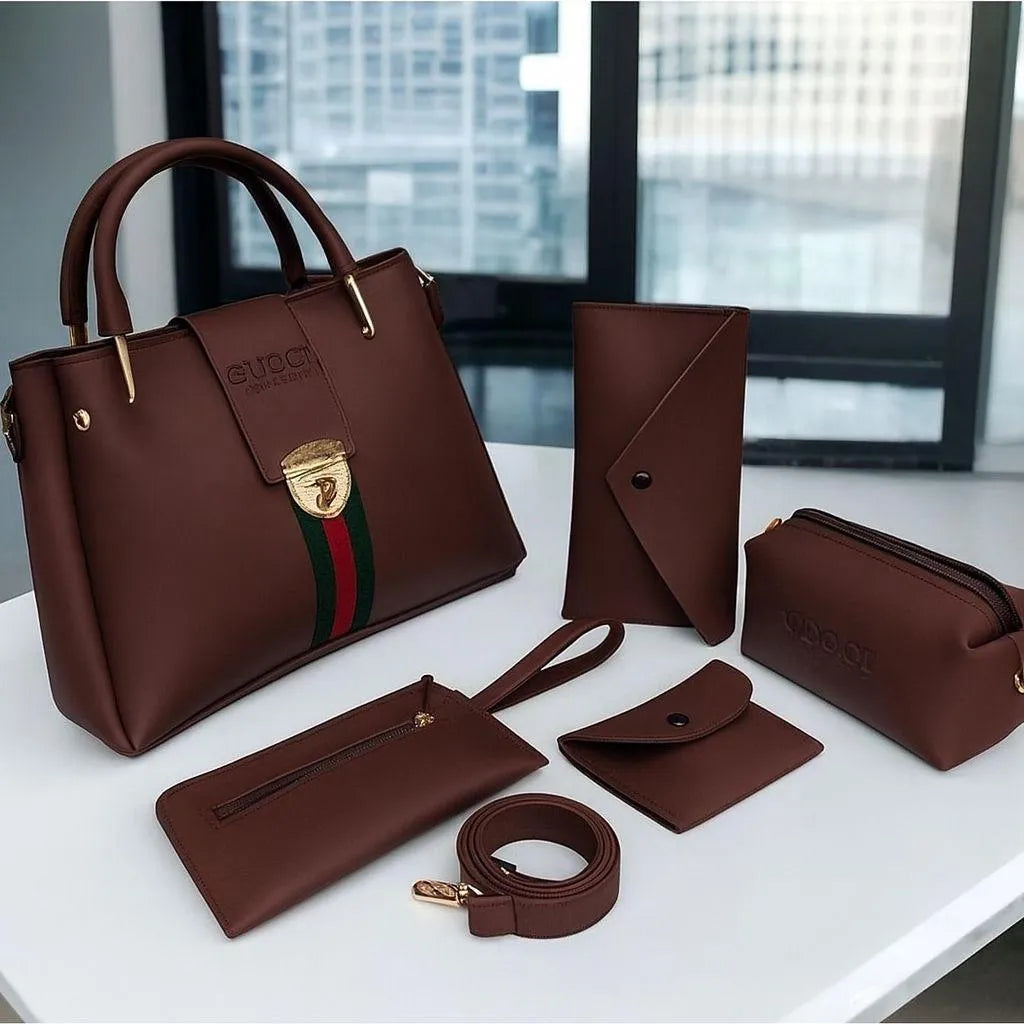 Maroon 5 Piece Rexine Handbag Set for Girl's