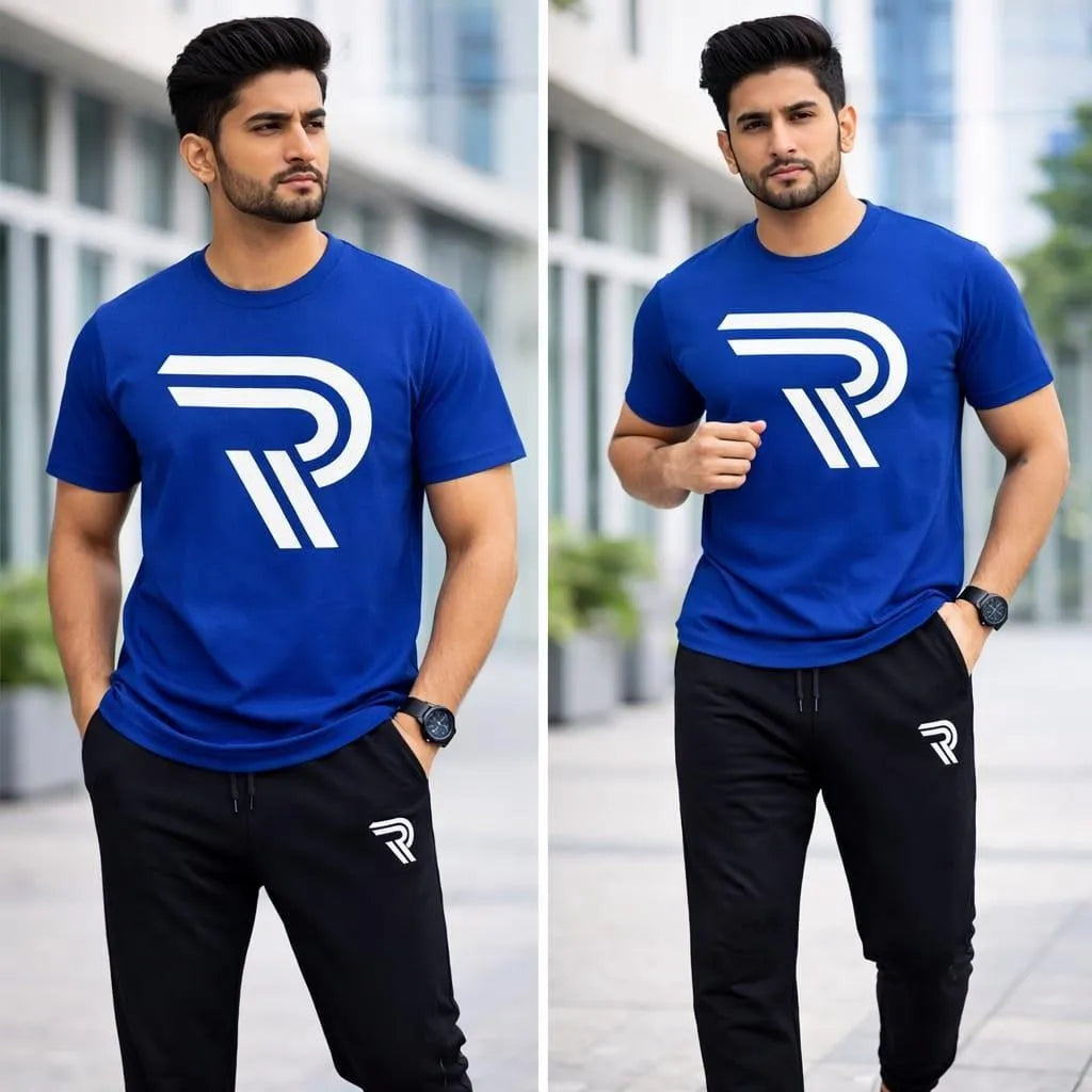 Men's Blue R-Logo Cotton Track Suits