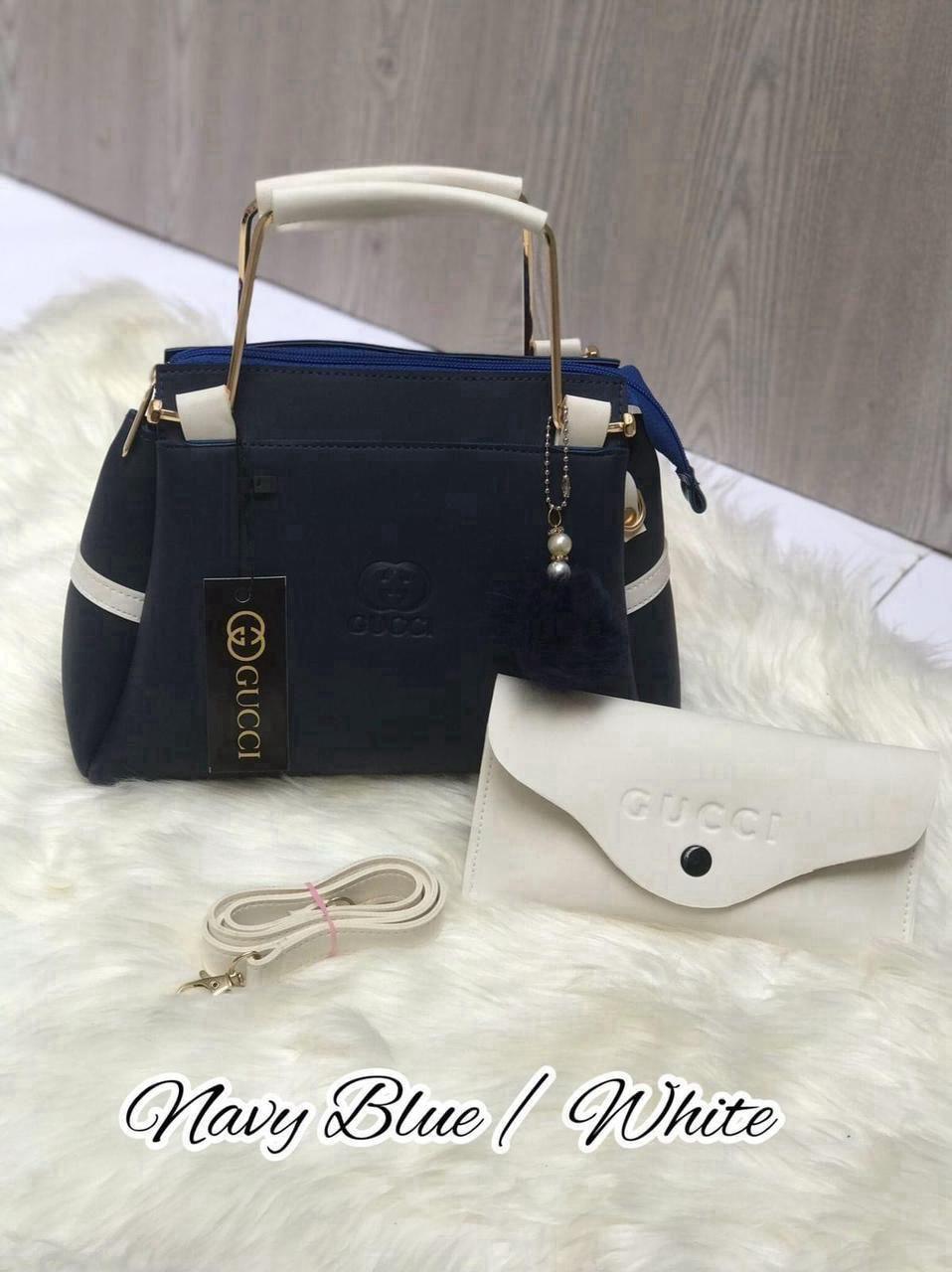 Green White Faux Leather Handbag With Wallet