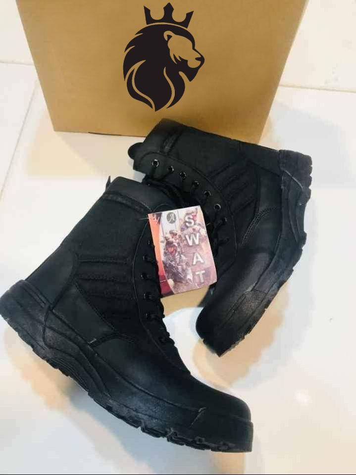 Men's Black Rubber Army Boots with Ankle Height and Durable
