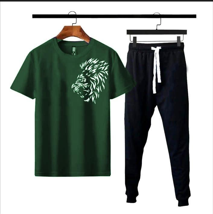 Men's Cotton Printed Track Suit Green Black Medium to XL