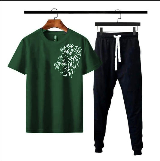 Men's Cotton Printed Track Suit Green Black Medium to XL