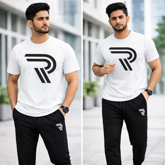 Men's R-Logo White Cotton Track Suits