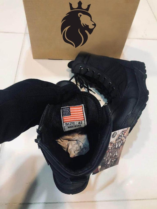 Men's Black Rubber Army Boots with Ankle Height and Durable