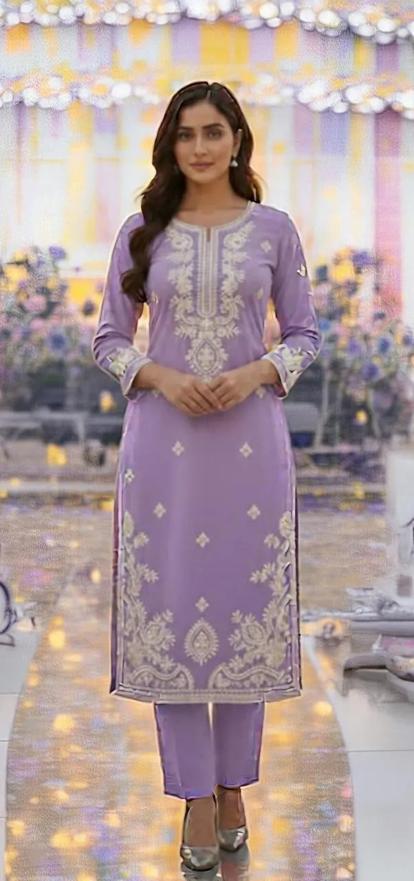 Purple Embroidery Lawn 2 Pcs Suit