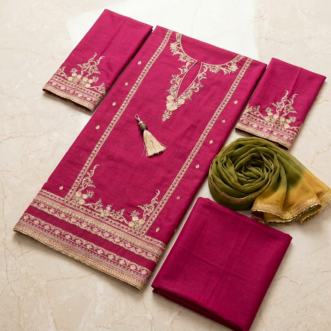 Pink Embroidered Lawn 3 Pcs Suit