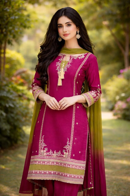 Pink Embroidered Lawn 3 Pcs Suit