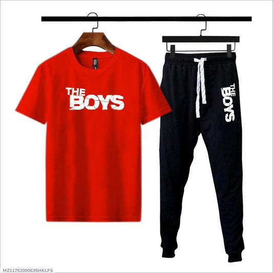 Men's Cotton Printed Tracksuit Red black Medium to XL