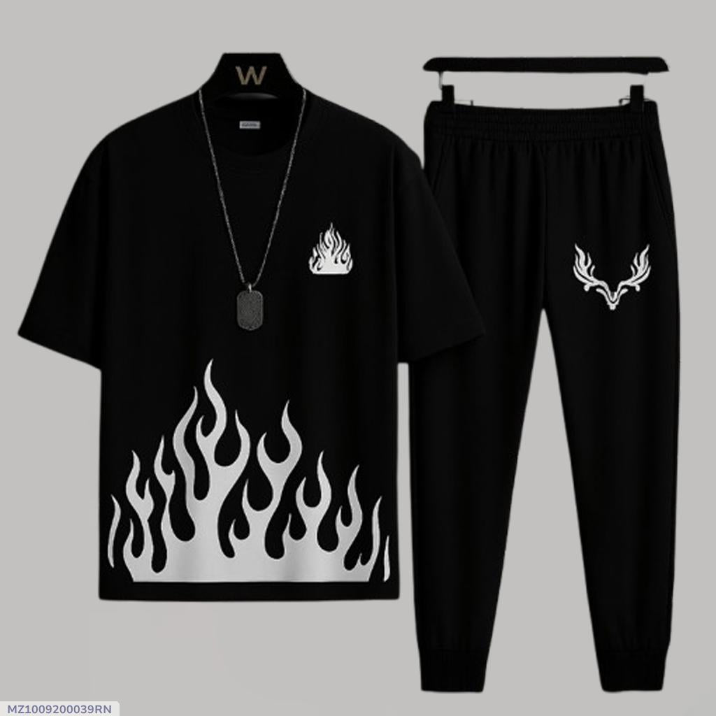 Men's Black Flame Printed Track Suit