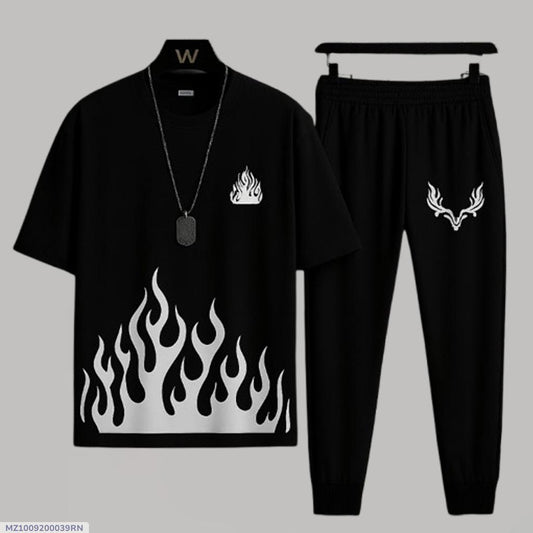 Men's Black Flame Printed Track Suit