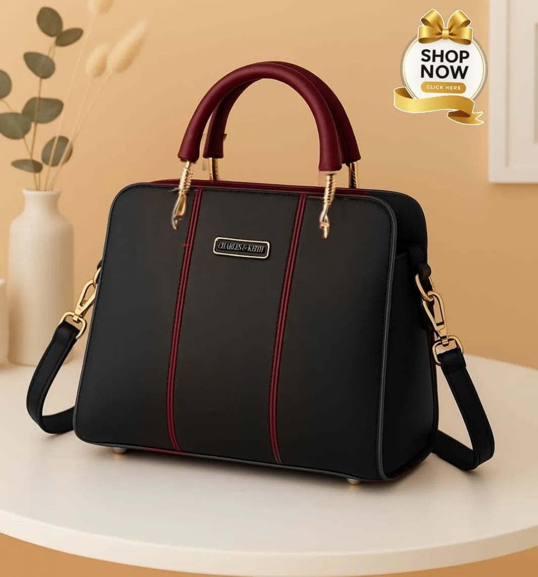 Black Leather Handbag With belt for Women's