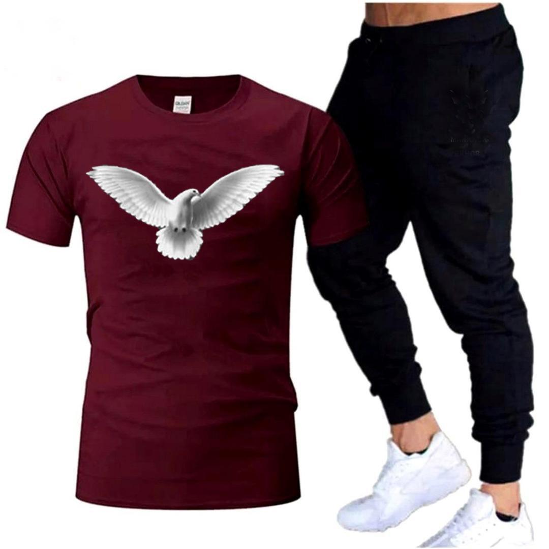 Men's Cotton Printed Tracksuit Maroon 3D Dove Black Trouser