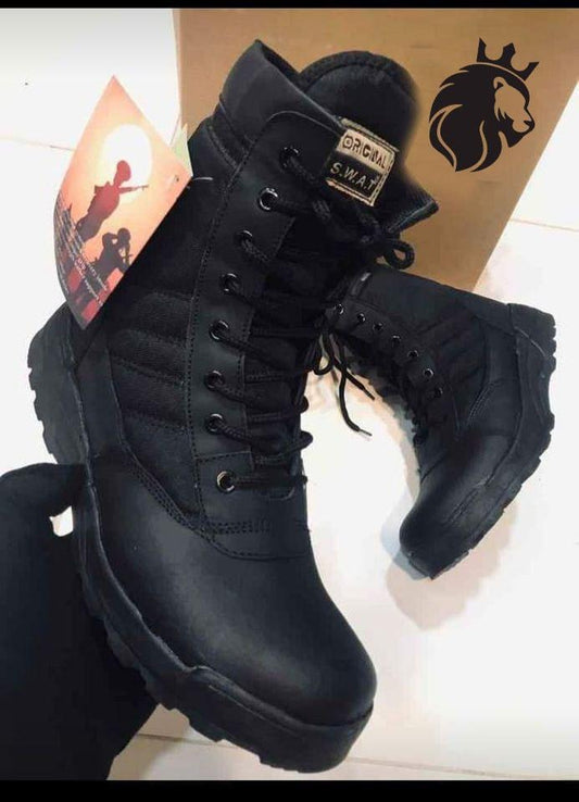 Men's Black Rubber Army Boots with Ankle Height and Durable