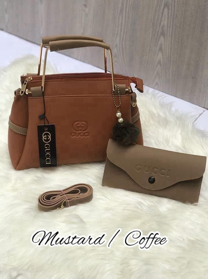 Green White Faux Leather Handbag With Wallet