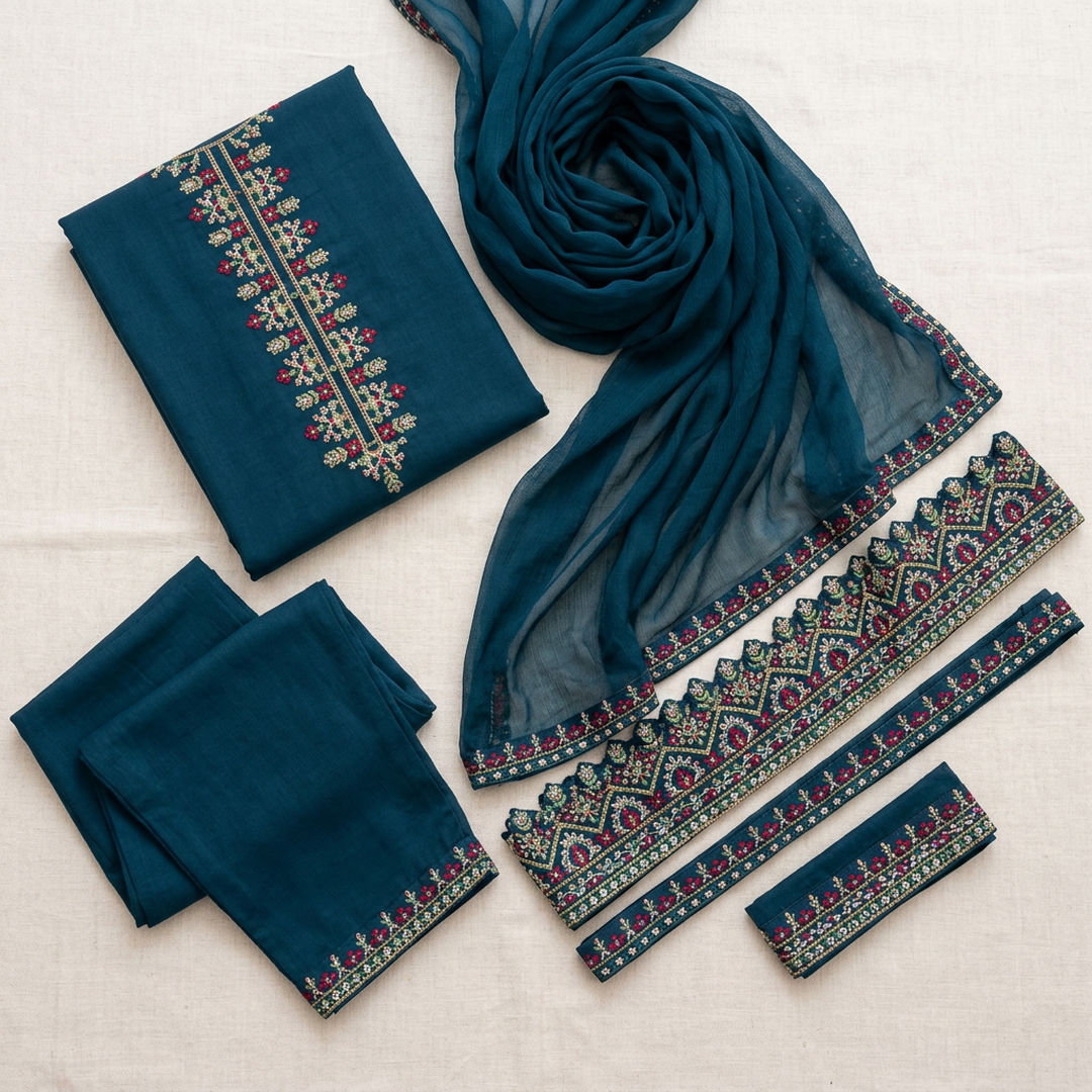 Blue Lawn Patch Work 3Pcs Set For Woman