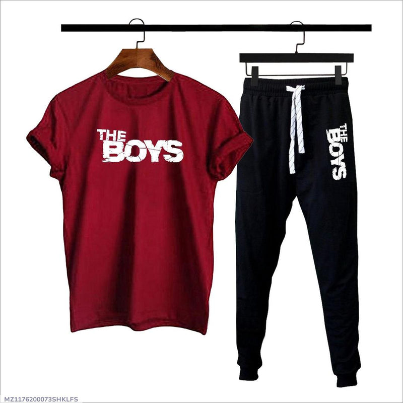 Maroon Printed Tracksuit For Men Cotton